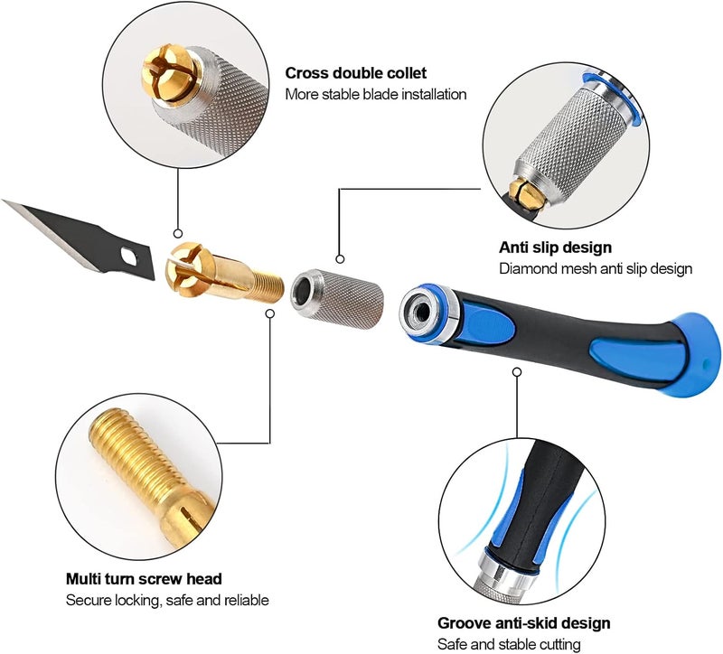 Ehdis Precision Hobby Knife Set Utility Craft Knife Kit with 10PCS Blades for Art, Working-Stencil, Scoring, Scrapbooking, Architecture Modeling, Crafting-Blue - Image 4